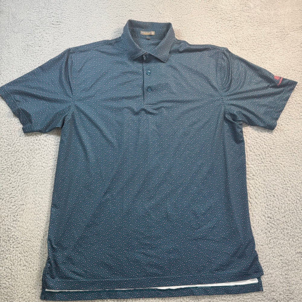 Peter Millar Summer Comfort Mens L Navy Pink Micro Star Performance Golf Polo